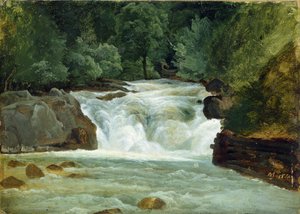 En foss i Øvre Bayern, 1830 (olje på papir om bord)